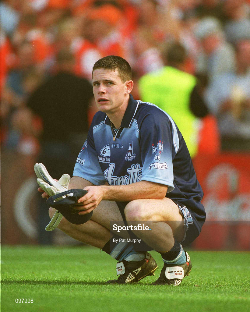 1 September 2002; Dublin goalkeeper Stephen Cluxton dejected following the Bank of Ireland All-Ireland Senior Football Championship Semi-Final match between Armagh and Dublin at Croke Park in Dublin. Photo by Pat Murphy/Sportsfile