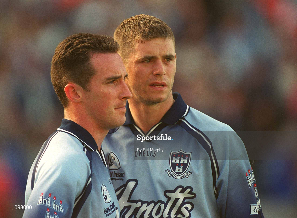 1 September 2002; Dejected Dublin players Paddy Christie and Darren Homan, right, following their defeat in the Bank of Ireland All-Ireland Senior Football Championship Semi-Final match between Armagh and Dublin at Croke Park in Dublin. Photo by Pat Murphy/Sportsfile