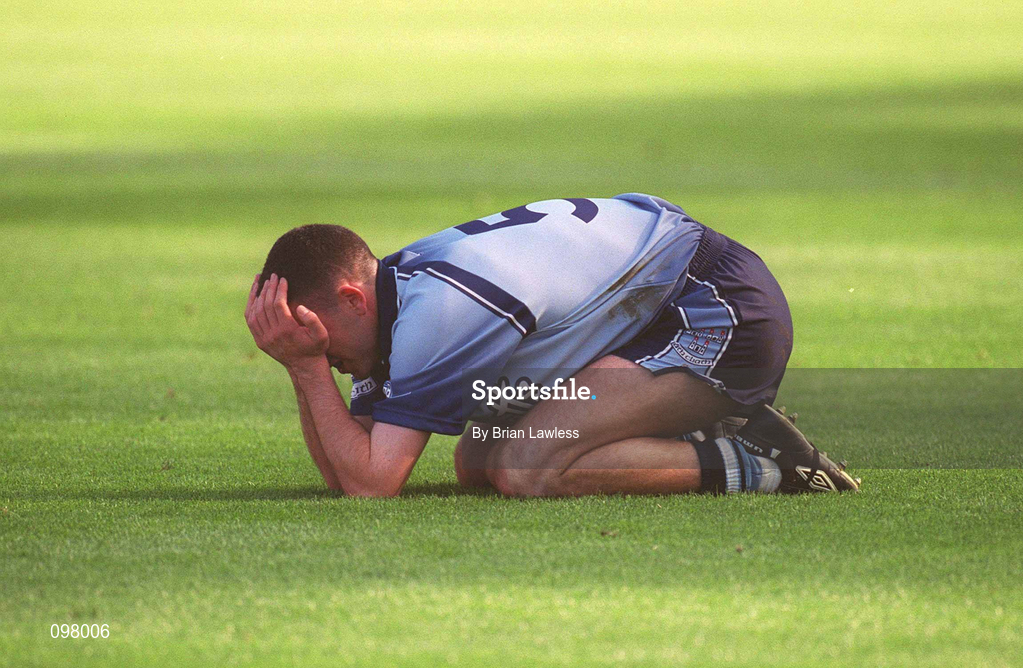1 September 2002; Dublin's Paul Casey shows his dissapointment following the Bank of Ireland All-Ireland Senior Football Championship Semi-Final match between Armagh and Dublin at Croke Park in Dublin. Photo by Brian Lawless/Sportsfile
