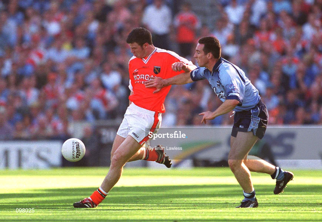 1 September 2002; Ronan Clarke of Armagh in action against Paddy Christie of Dublin during the Bank of Ireland All-Ireland Senior Football Championship Semi-Final match between Armagh and Dublin at Croke Park in Dublin. Photo by Brian Lawless/Sportsfile
