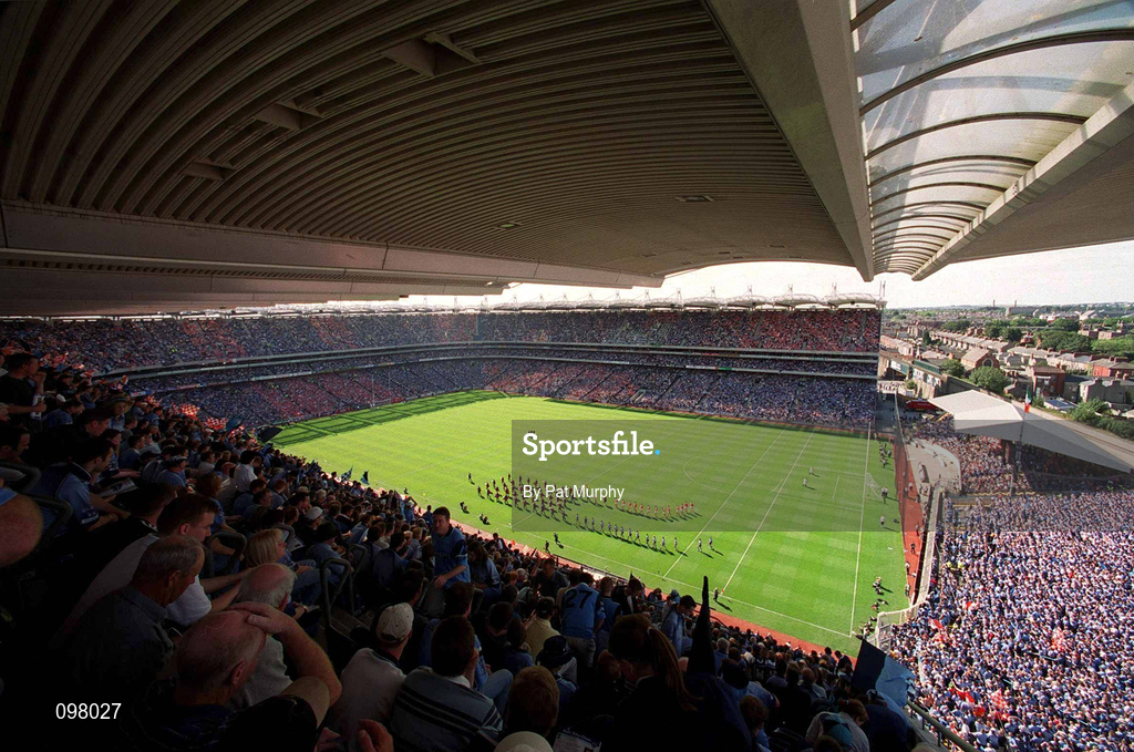 1 September 2002; The Armagh and Dublin teams parade behind the Artane Boys Band prior to the Bank of Ireland All-Ireland Senior Football Championship Semi-Final match between Armagh and Dublin at Croke Park in Dublin. Photo by Pat Murphy/Sportsfile