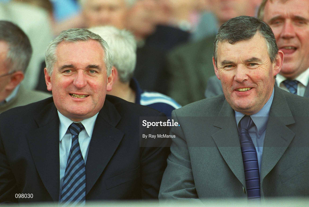 1 September 2002; An Taoiseach Bertie Ahern T.D. with GAA President Sean McCague during the Bank of Ireland All-Ireland Senior Football Championship Semi-Final match between Armagh and Dublin at Croke Park in Dublin. Photo by Ray McManus/Sportsfile