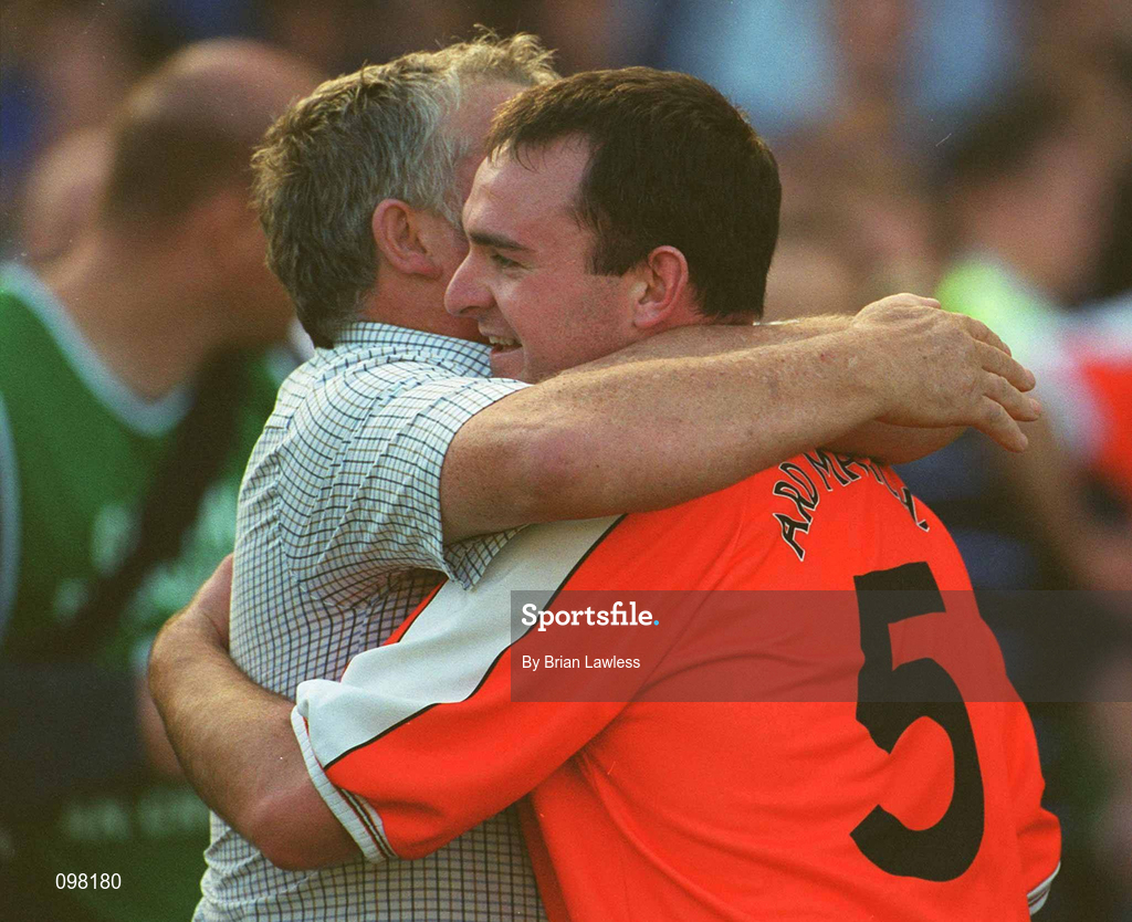 1 September 2002; Armagh's Aidan O'Rourke celebrates following the Bank of Ireland All-Ireland Senior Football Championship Semi-Final match between Armagh and Dublin at Croke Park in Dublin. Photo by Brian Lawless/Sportsfile