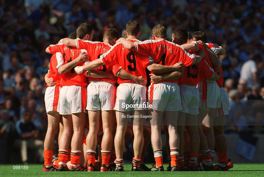 1 September 2002; The Armagh team form a huddle prior to the Bank of Ireland All-Ireland Senior Football Championship Semi-Final match between Armagh and Dublin at Croke Park in Dublin. Photo by Damien Eagers/Sportsfile