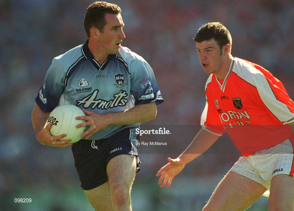 1 September 2002; Paddy Christie of Dublin in action against Ronan Clarke of Armagh during the Bank of Ireland All-Ireland Senior Football Championship Semi-Final match between Armagh and Dublin at Croke Park in Dublin. Photo by Ray McManus/Sportsfile