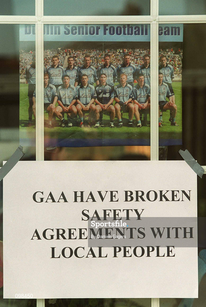 1 September 2002; A sign in protest against the GAA hangs in the window of a house situated in the surrounding residential area of Croke Park prior to the Bank of Ireland All-Ireland Senior Football Championship Semi-Final match between Armagh and Dublin at Croke Park in Dublin. Photo by Damien Eagers/Sportsfile