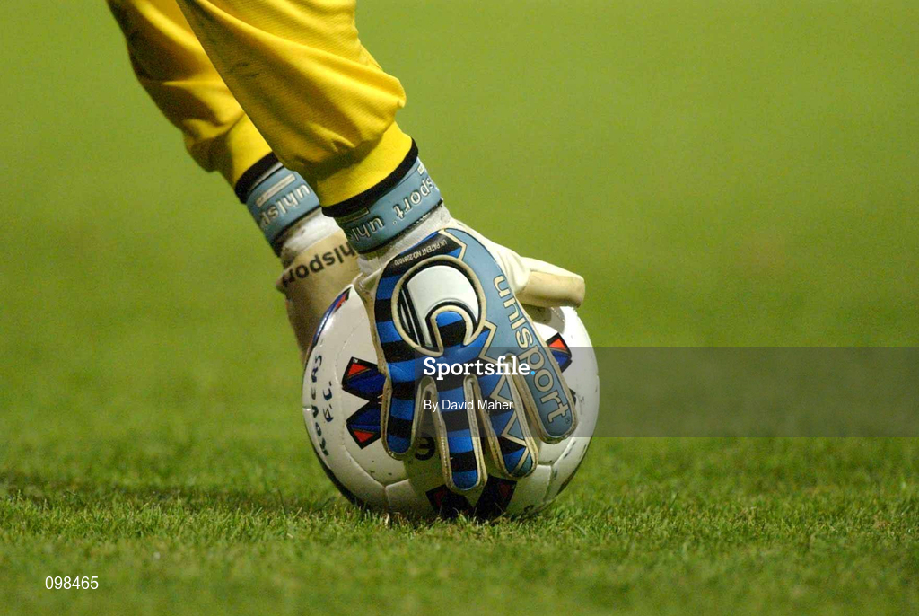 2 September 2002; A goalkeeper places the ball for a free-kick during the eircom League Premier Division match between Shamrock Rovers and Shelbourne at Tolka Park in Dublin. Photo by David Maher/Sportsfile