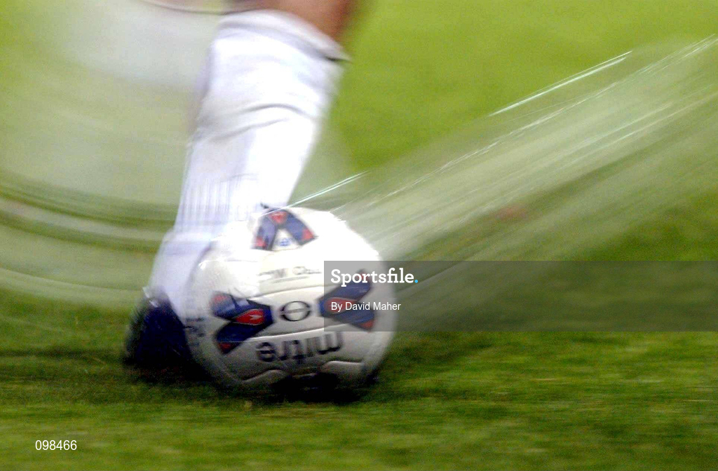 2 September 2002; A player striking the match ball during the eircom League Premier Division match between Shamrock Rovers and Shelbourne at Tolka Park in Dublin. Photo by David Maher/Sportsfile