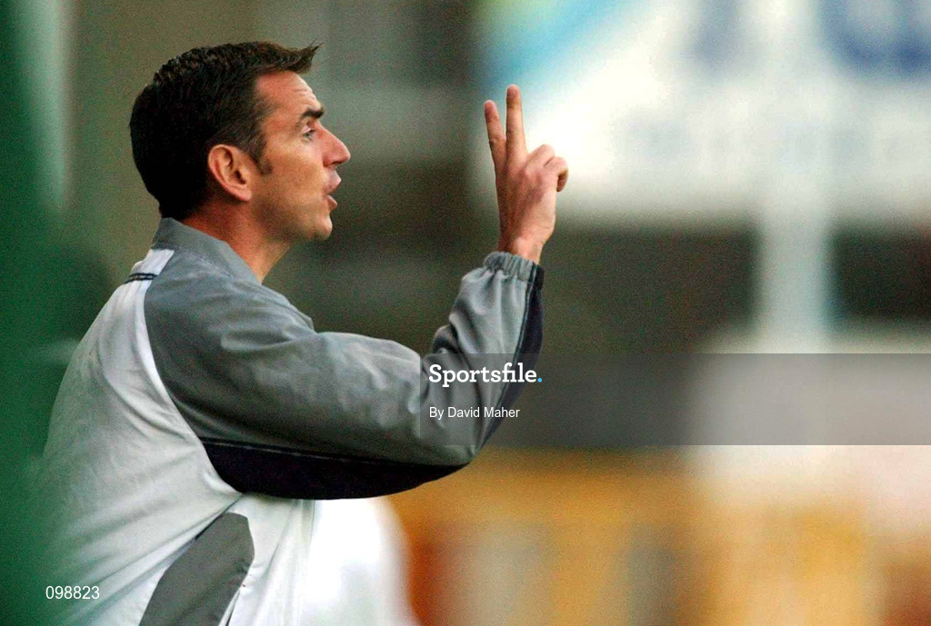2 September 2002; Shelbourne manager Pat Fenlon during the eircom League Premier Division match between Shamrock Rovers and Shelbourne at Tolka Park in Dublin. Photo by David Maher/Sportsfile