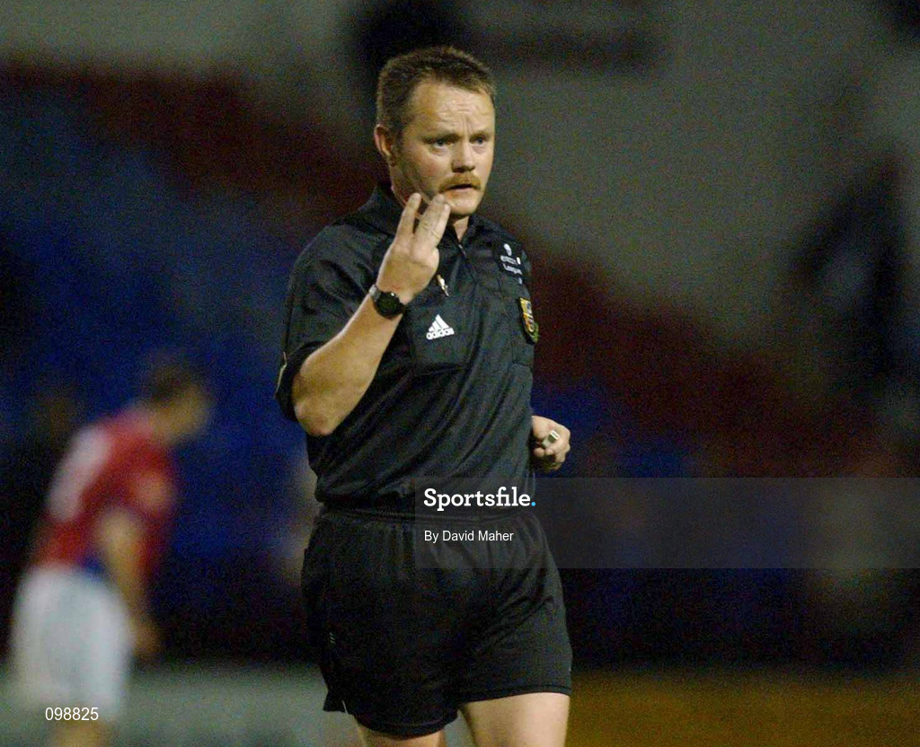 2 September 2002; Referee John McDermott during the eircom League Premier Division match between Shamrock Rovers and Shelbourne at Tolka Park in Dublin. Photo by David Maher/Sportsfile