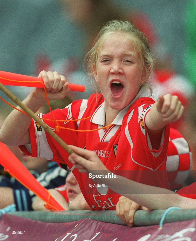 15 September 2002; Cork supporter Kate O'Donoghue from Ballincollig, Cork, during the All-Ireland Senior Camogie Championship Final match between Cork and Tipperary at Croke Park in Dublin. Photo by Aoife Rice/Sportsfile