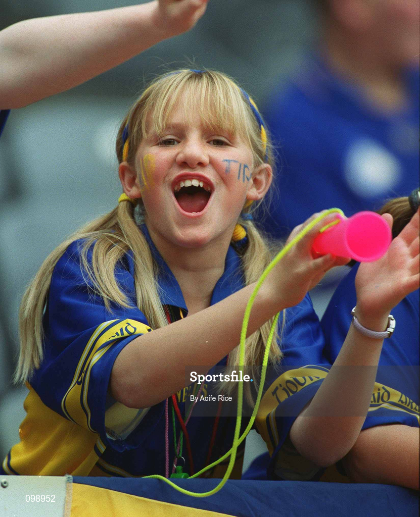 15 September 2002; Tipperary supporter Dabhne O'Hanlon, from Roscrea, Tipperary, during the All-Ireland Senior Camogie Championship Final match between Cork and Tipperary at Croke Park in Dublin. Photo by Aoife Rice/Sportsfile
