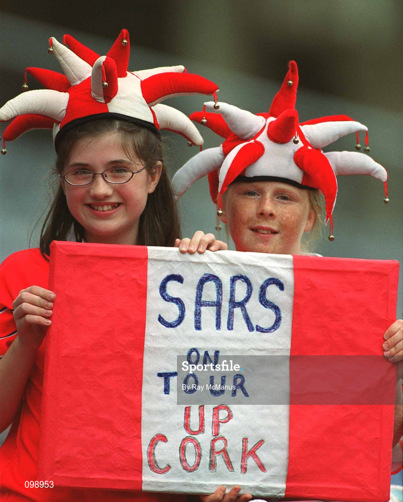 15 September 2002; Cork supporters from the Sarsfields Camogie Club, Lisa Rawl, left, and Aine Barry, during the All-Ireland Senior Camogie Championship Final match between Cork and Tipperary at Croke Park in Dublin. Photo by Ray McManus/Sportsfile