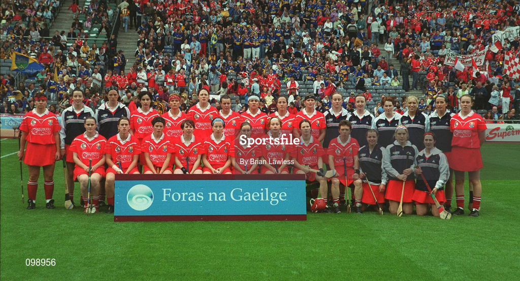 15 September 2002; The Cork panel prior to the All-Ireland Senior Camogie Championship Final match between Cork and Tipperary at Croke Park in Dublin. Photo by Brian Lawless/Sportsfile