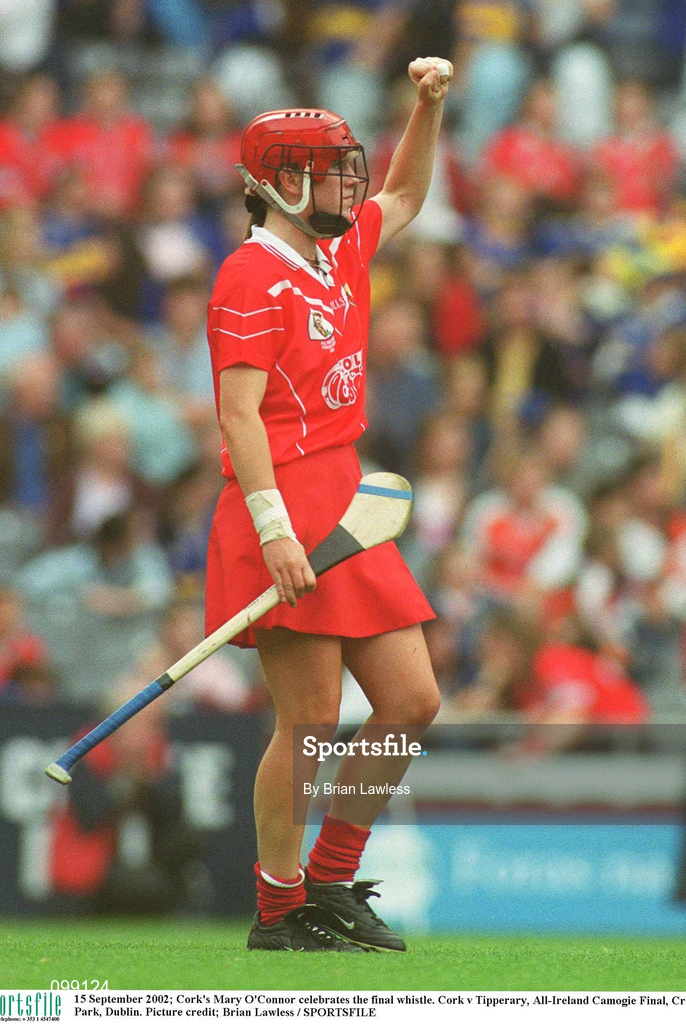 15 September 2002; Mary O'Connor of Cork celebrates at the final whistle of the All-Ireland Senior Camogie Championship Final match between Cork and Tipperary at Croke Park in Dublin. Photo by Brian Lawless/Sportsfile