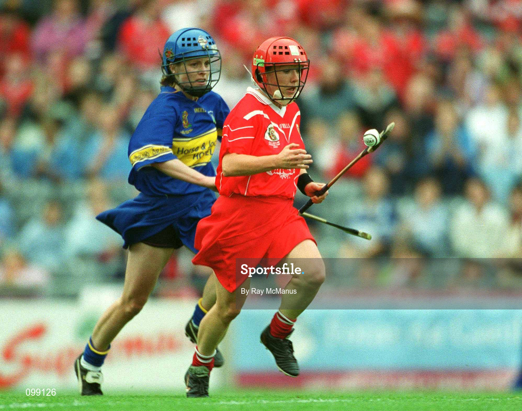 15 September 2002; Fiona O'Driscoll of Cork in action against Paula Bulfin of Tipperary during the All-Ireland Senior Camogie Championship Final match between Cork and Tipperary at Croke Park in Dublin. Photo by Ray McManus/Sportsfile