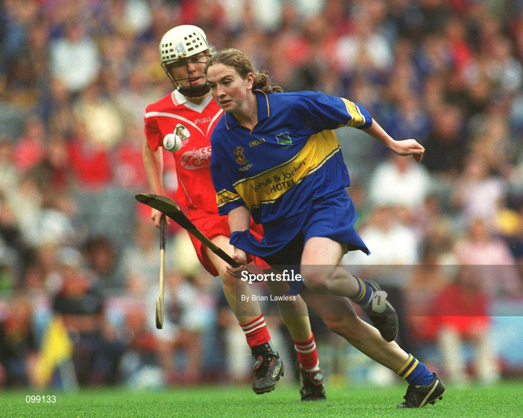 15 September 2002; Philly Fogarty of Tipperary in action against Rachel Moloney of Cork during the All-Ireland Senior Camogie Championship Final match between Cork and Tipperary at Croke Park in Dublin. Photo by Brian Lawless/Sportsfile