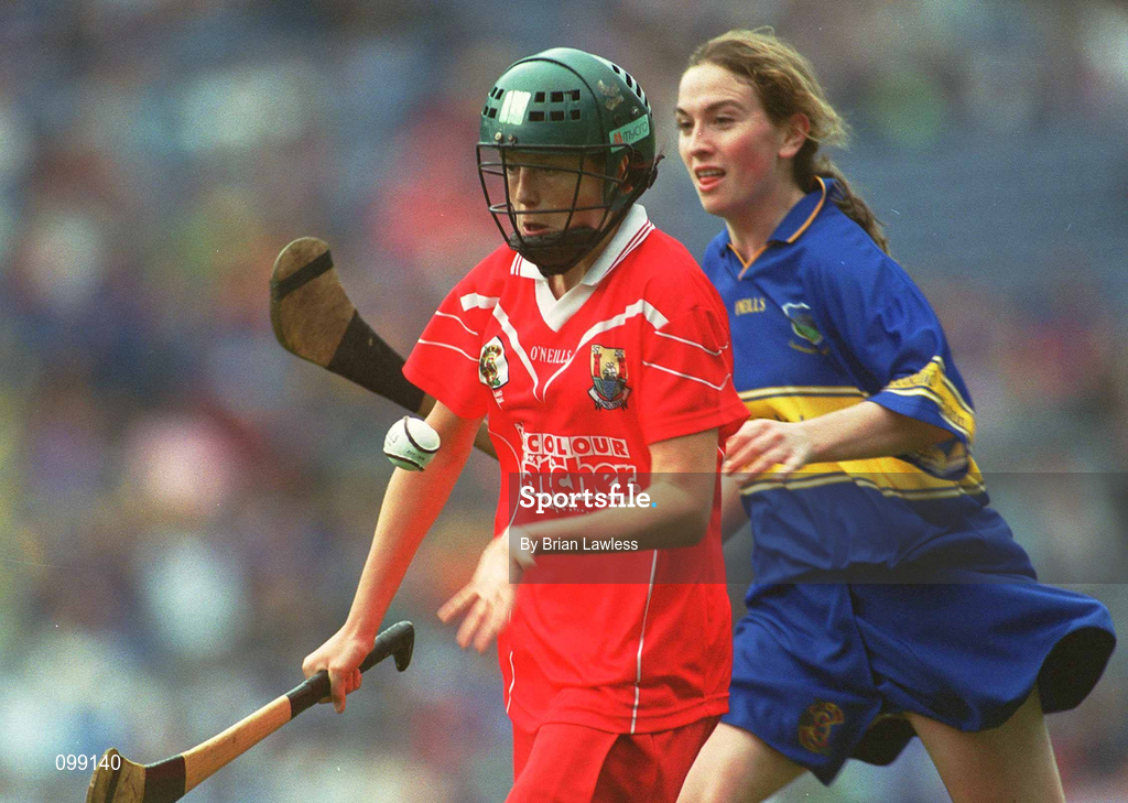 15 September 2002; Gemma O'Connor of Cork in action against Philly Fogarty of Tipperary during the All-Ireland Senior Camogie Championship Final match between Cork and Tipperary at Croke Park in Dublin. Photo by Brian Lawless/Sportsfile