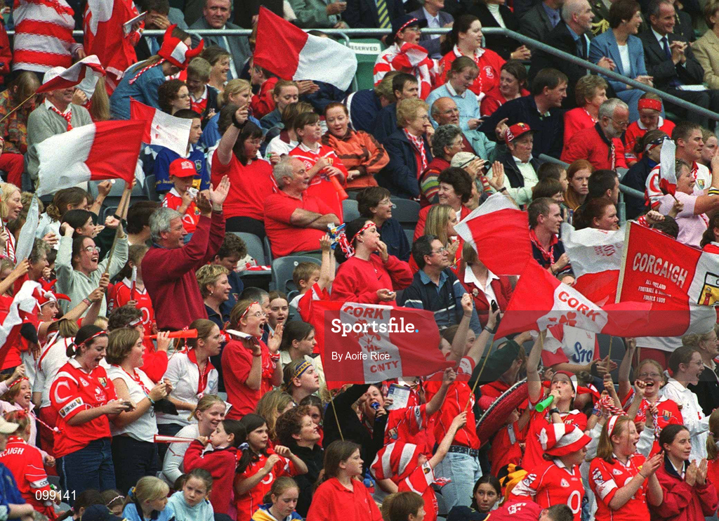 15 September 2002; Cork supporters during the All-Ireland Senior Camogie Championship Final match between Cork and Tipperary at Croke Park in Dublin. Photo by Aoife Rice/Sportsfile