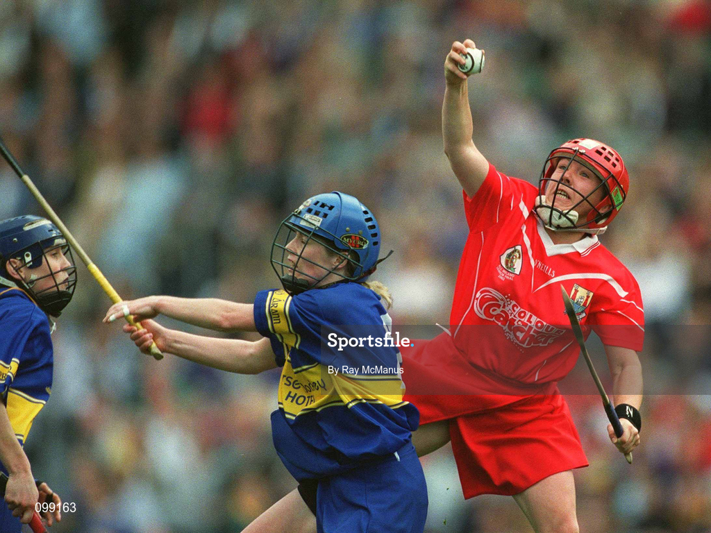 15 September 2002; Fiona O'Driscoll of Cork in action against Paula Bulfin of Tipperary during the All-Ireland Senior Camogie Championship Final match between Cork and Tipperary at Croke Park in Dublin. Photo by Ray McManus/Sportsfile