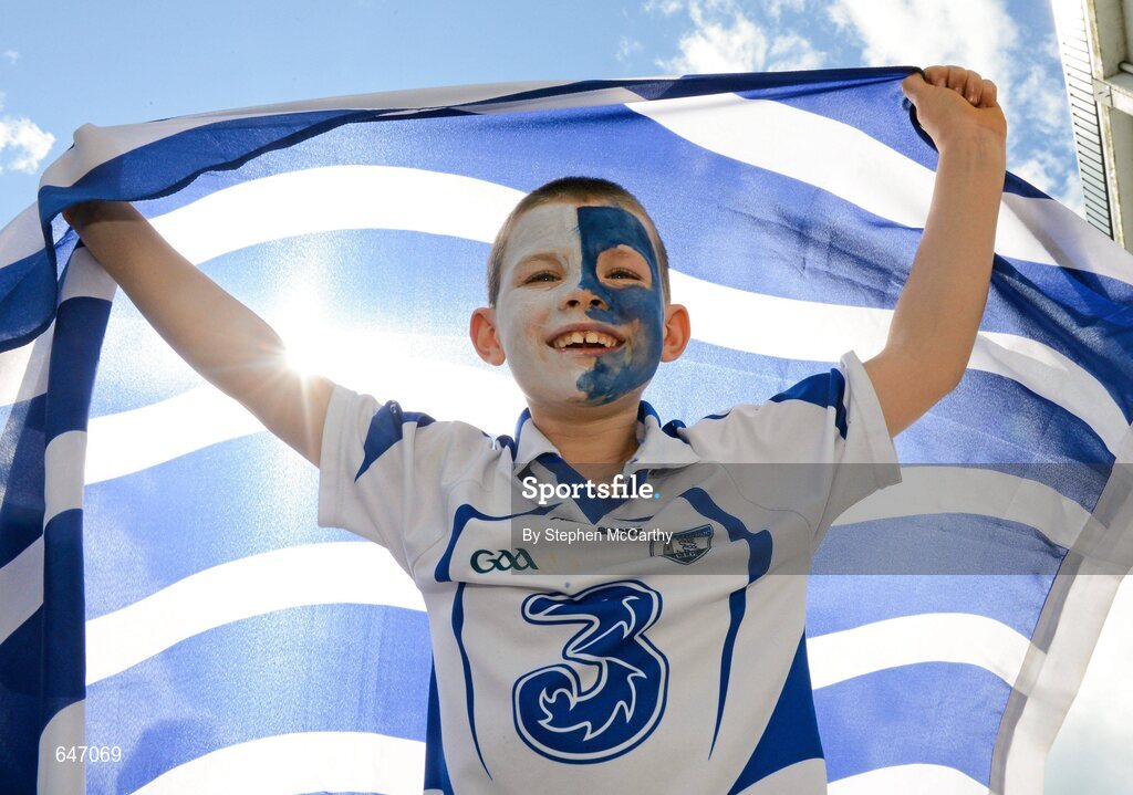 17 June 2012; Waterford supporter David Butler, age 7, from Dungarvan, Co. Waterford, ahead of the game. Munster GAA Hurling Senior Championship Semi-Final, Clare v Waterford, Semple Stadium, Thurles, Co. Tipperary. Picture credit: Stephen McCarthy / SPORTSFILE