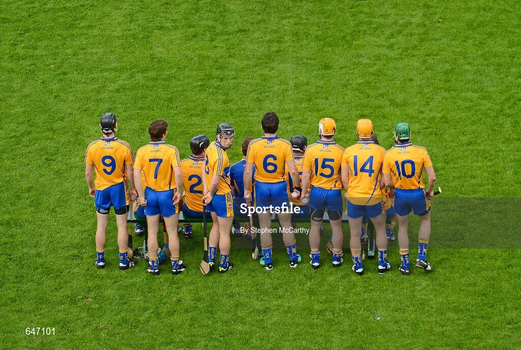 17 June 2012; Nicky O'Connell, Clare, checks for remaining team-mates before the team photograph ahead of the game. Munster GAA Hurling Senior Championship Semi-Final, Clare v Waterford, Semple Stadium, Thurles, Co. Tipperary. Picture credit: Stephen McCarthy / SPORTSFILE