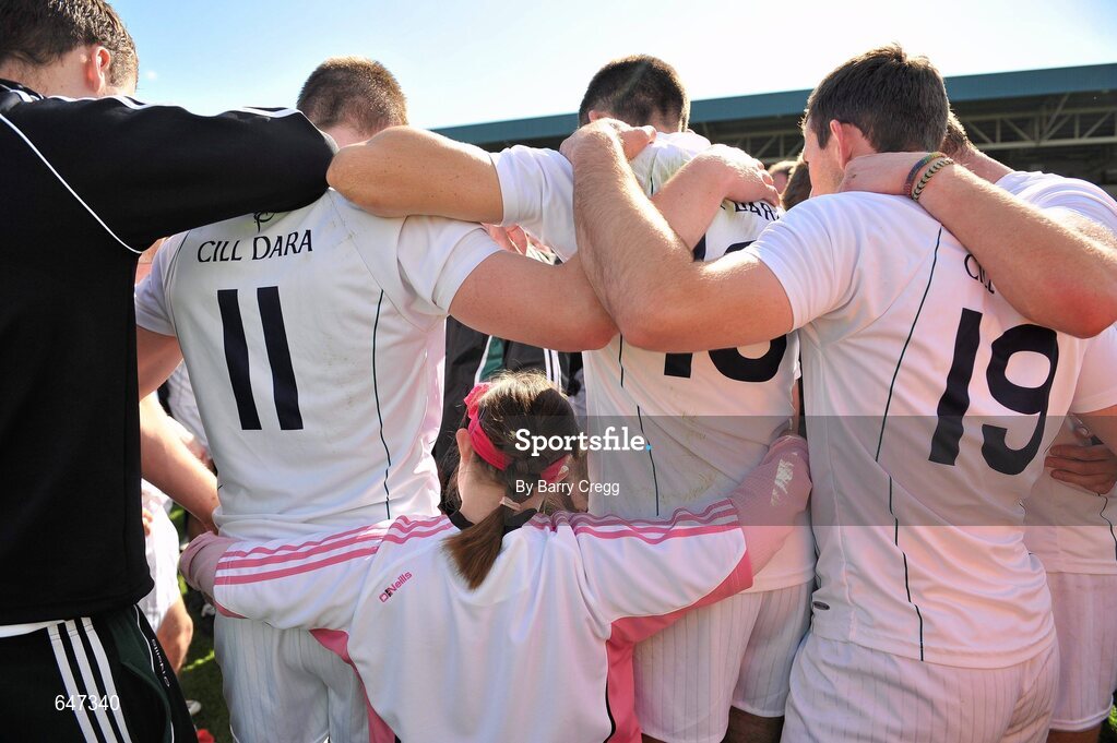 17 June 2012; Jennifer Malone, aged 12, from Clane, Co. Kildare, joins in the team huddle after the game. Leinster GAA Football Senior Championship Quarter-Final, Offaly v Kildare, O'Moore Park, Portlaoise, Co. Laois. Picture credit: Barry Cregg / SPORTSFILE
