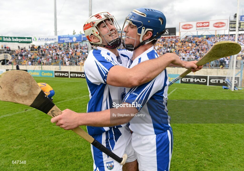 17 June 2012; Stephen Daniels, left, and Liam Lawlor, Waterford, celebrate their side's victory. Munster GAA Hurling Senior Championship Semi-Final, Clare v Waterford, Semple Stadium, Thurles, Co. Tipperary. Picture credit: Stephen McCarthy / SPORTSFILE