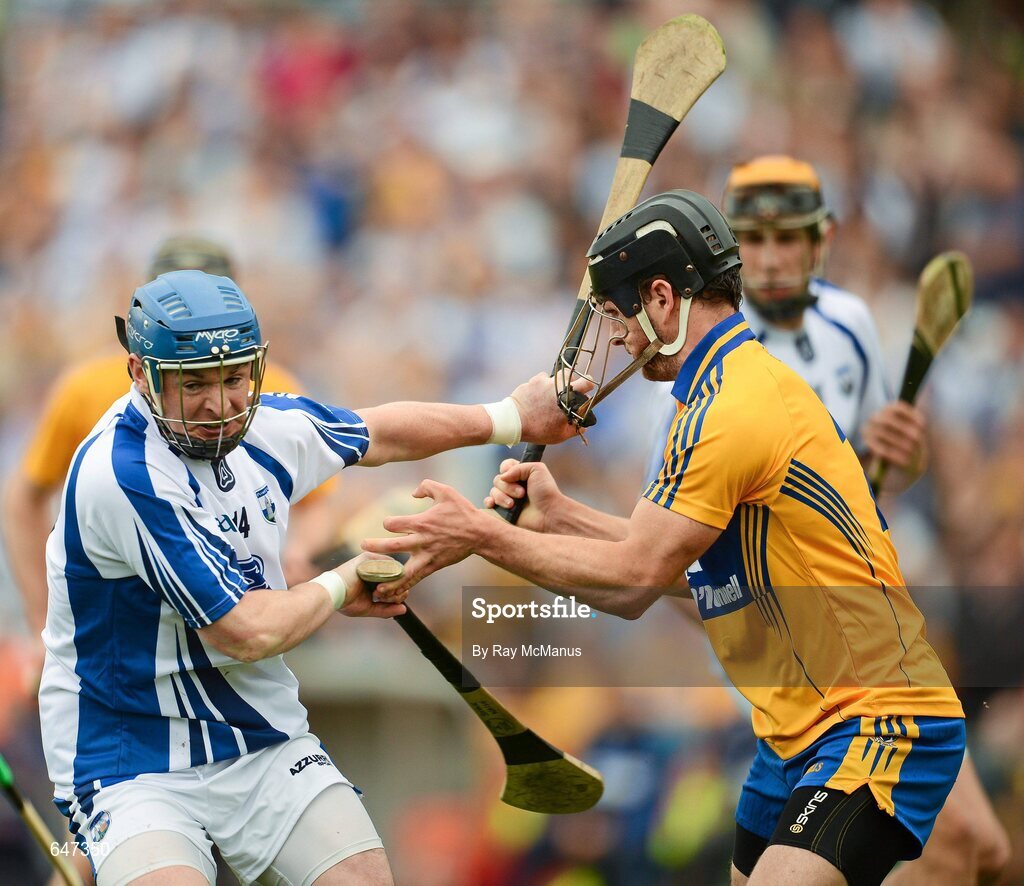 17 June 2012; Shane Walsh, Waterford, is tackled by Domhnall O'Donnovan, Clare. Munster GAA Hurling Senior Championship Semi-Final, Clare v Waterford, Semple Stadium, Thurles, Co. Tipperary. Picture credit: Ray McManus / SPORTSFILE