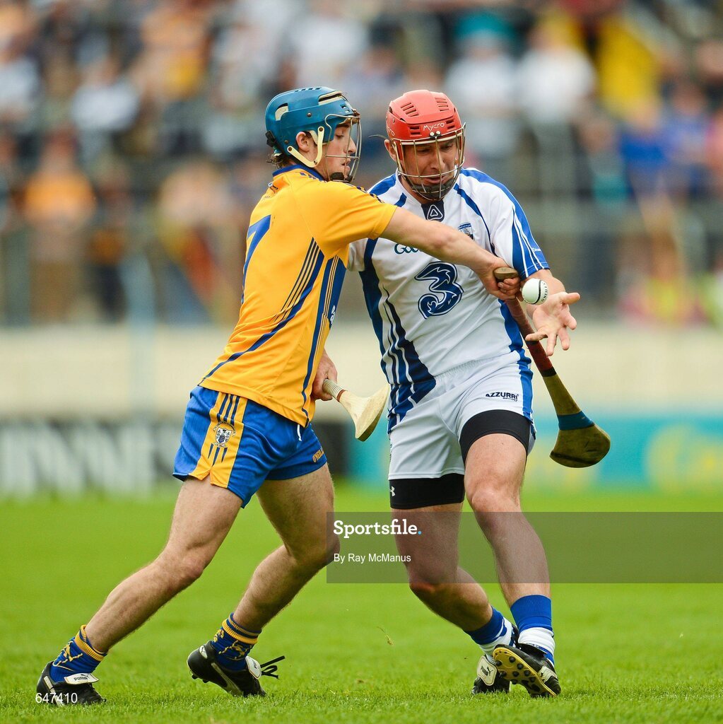 17 June 2012; Seamus Prendergast, Waterford, is tackled by Patrick O'Connor, Clare. Munster GAA Hurling Senior Championship Semi-Final, Clare v Waterford, Semple Stadium, Thurles, Co. Tipperary. Picture credit: Ray McManus / SPORTSFILE