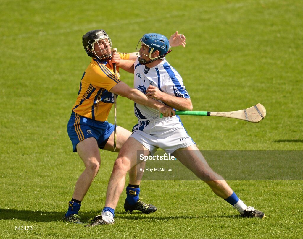 17 June 2012; Michael Walsh, Waterford, is tackled by Colin Ryan, Clare. Munster GAA Hurling Senior Championship Semi-Final, Clare v Waterford, Semple Stadium, Thurles, Co. Tipperary. Picture credit: Ray McManus / SPORTSFILE