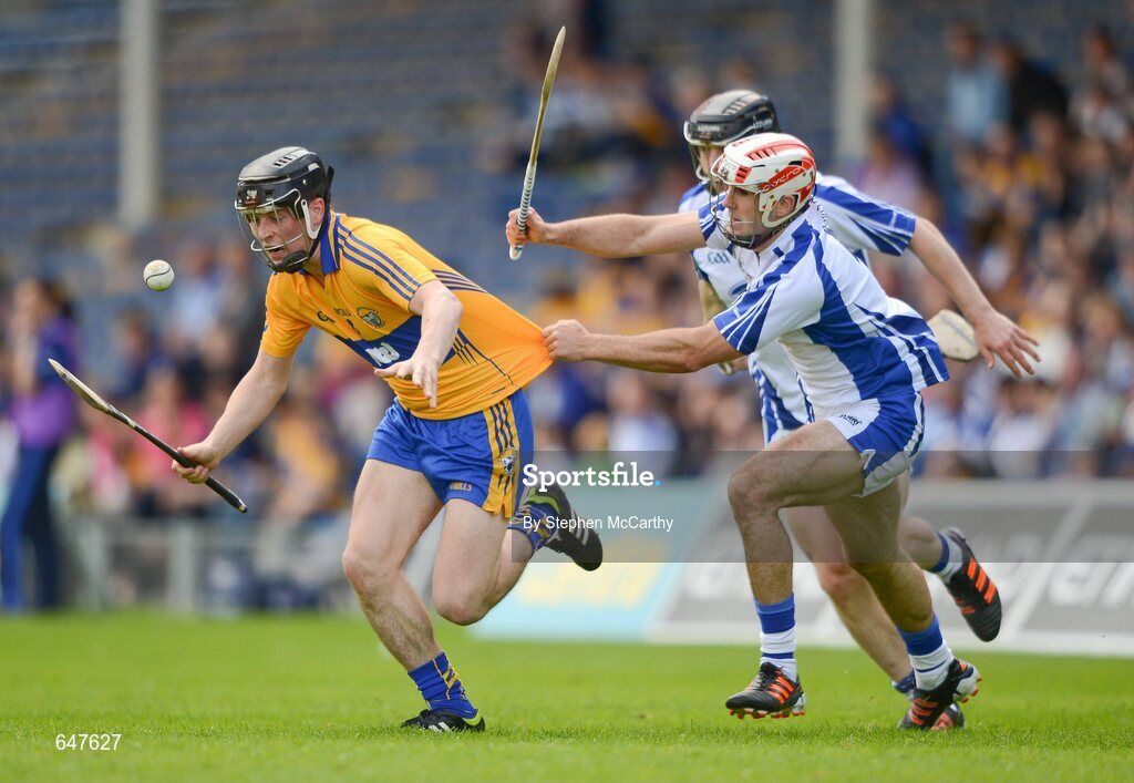 17 June 2012; Nicky O'Connell, Clare, in action against Stephen Daniels and Philip Mahony, Waterford. Munster GAA Hurling Senior Championship Semi-Final, Clare v Waterford, Semple Stadium, Thurles, Co. Tipperary. Picture credit: Stephen McCarthy / SPORTSFILE
