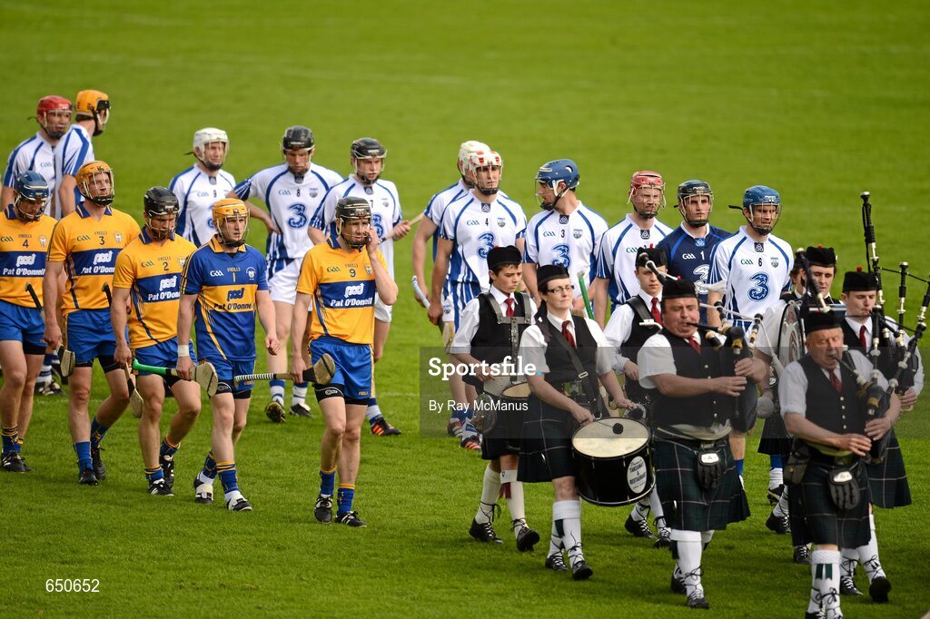 17 June 2012; The Waterford and Clare teams parade before the game. Munster GAA Hurling Senior Championship Semi-Final, Clare v Waterford, Semple Stadium, Thurles, Co. Tipperary. Picture credit: Ray McManus / SPORTSFILE