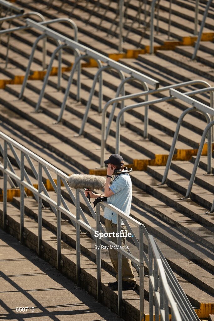 17 June 2012; A menber of a production company holds a boom microphone during the game. Munster GAA Hurling Senior Championship Semi-Final, Clare v Waterford, Semple Stadium, Thurles, Co. Tipperary. Picture credit: Ray McManus / SPORTSFILE