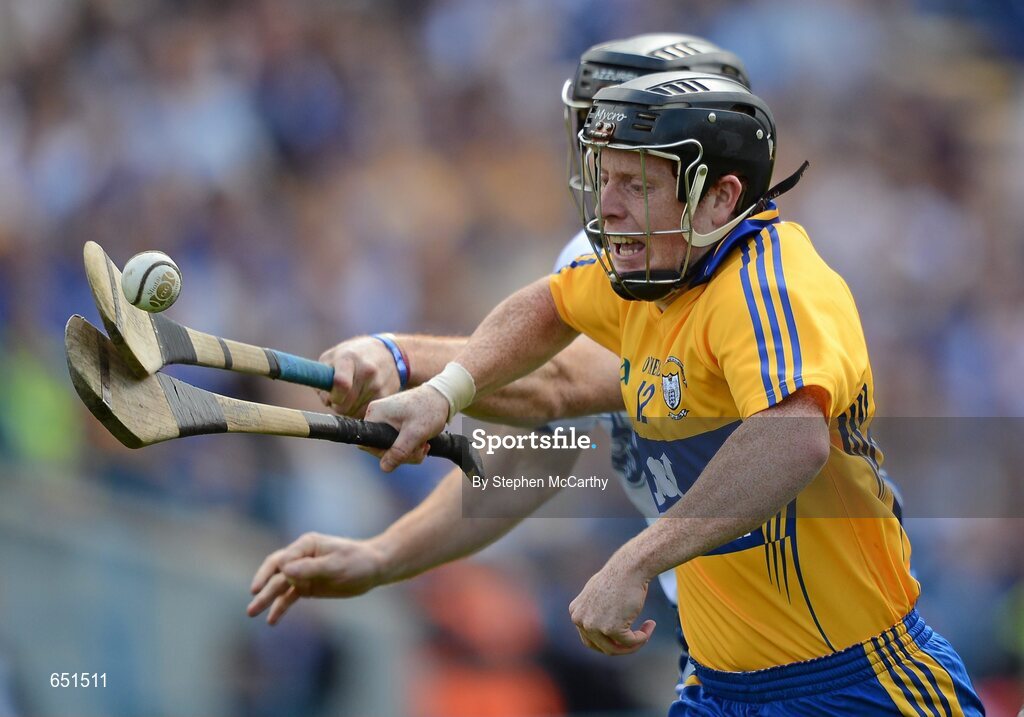 17 June 2012; Jonathan Clancy, Clare, in action against Kevin Moran, Waterford. Munster GAA Hurling Senior Championship Semi-Final, Clare v Waterford, Semple Stadium, Thurles, Co. Tipperary. Picture credit: Stephen McCarthy / SPORTSFILE