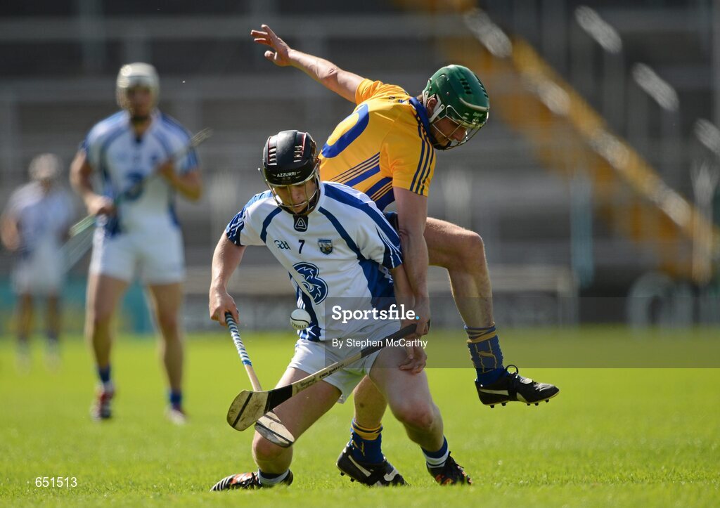 17 June 2012; Philip Mahony, Waterford, in action against Patrick O'Connor, Clare. Munster GAA Hurling Senior Championship Semi-Final, Clare v Waterford, Semple Stadium, Thurles, Co. Tipperary. Picture credit: Stephen McCarthy / SPORTSFILE