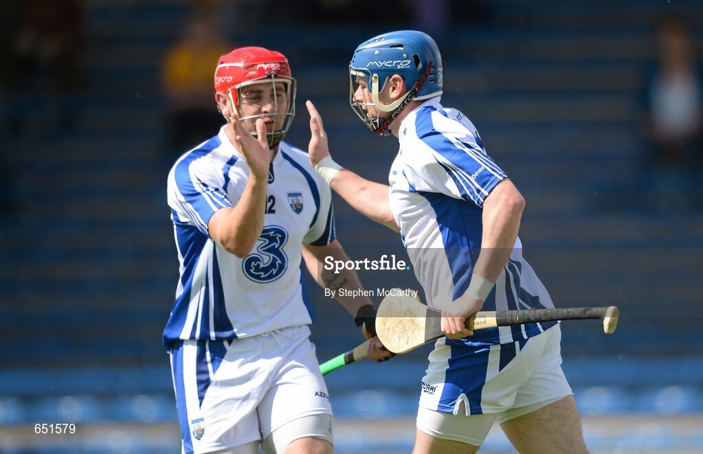 17 June 2012; Shane Walsh, Waterford, right, is congratulated by team-mate Eoin Kelly after scoreing his side's second goal. Munster GAA Hurling Senior Championship Semi-Final, Clare v Waterford, Semple Stadium, Thurles, Co. Tipperary. Picture credit: Stephen McCarthy / SPORTSFILE