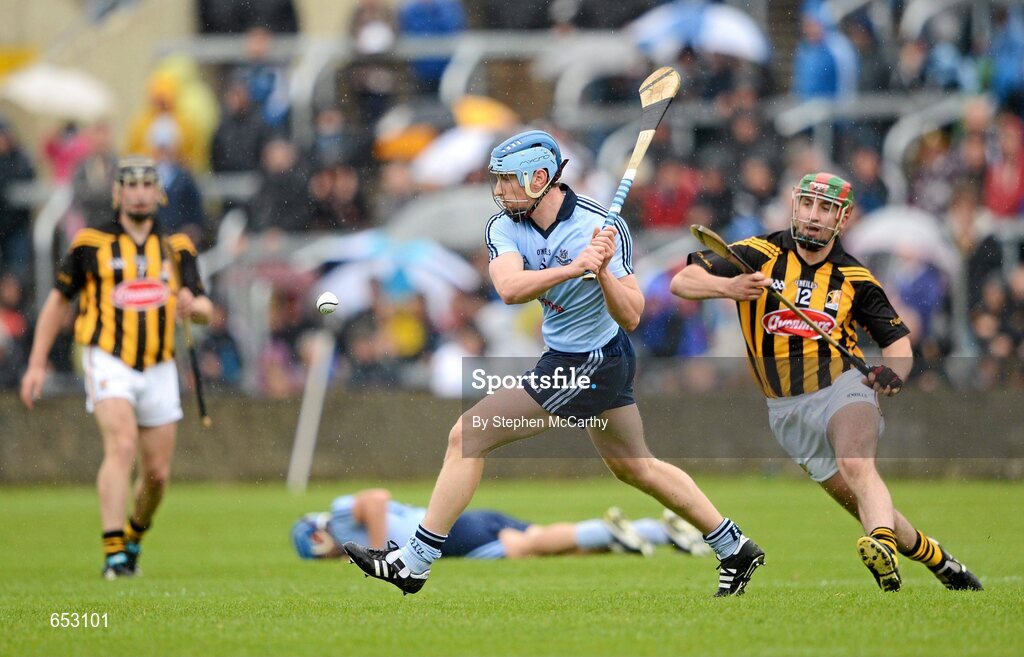 23 June 2012; Joey Boland, Dublin, in action against Eoin Larkin, Kilkenny. Leinster GAA Hurling Senior Championship Semi-Final, Dublin v Kilkenny, O'Moore Park, Portlaoise, Co. Laois. Picture credit: Stephen McCarthy / SPORTSFILE