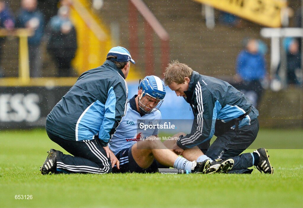 23 June 2012; Conal Keaney, Dublin, is treated for an injury before having to leave the game. Leinster GAA Hurling Senior Championship Semi-Final, Dublin v Kilkenny, O'Moore Park, Portlaoise, Co. Laois. Picture credit: Stephen McCarthy / SPORTSFILE