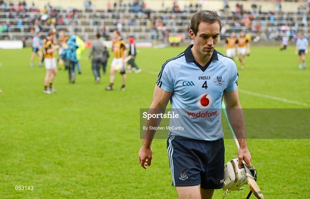 23 June 2012; A dejected Tomás Brady, Dublin, leaves the pitch following his side's defeat. Leinster GAA Hurling Senior Championship Semi-Final, Dublin v Kilkenny, O'Moore Park, Portlaoise, Co. Laois. Picture credit: Stephen McCarthy / SPORTSFILE