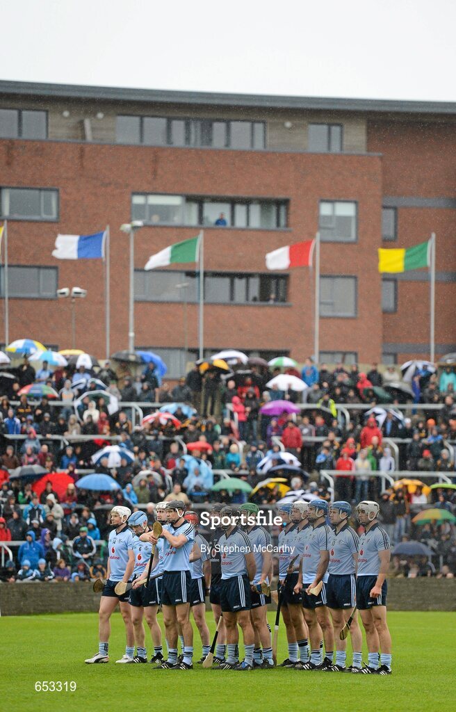 23 June 2012; The Dublin team during the National Anthem. Leinster GAA Hurling Senior Championship Semi-Final, Dublin v Kilkenny, O'Moore Park, Portlaoise, Co. Laois. Picture credit: Stephen McCarthy / SPORTSFILE