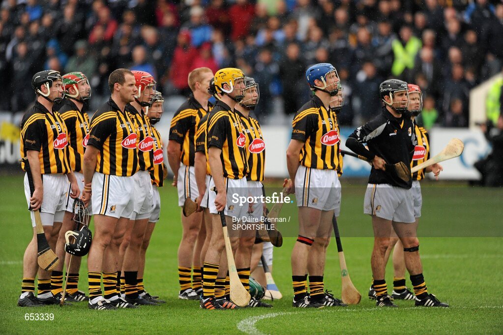 23 June 2012; The Kilkenny team stand for the National Anthem. Leinster GAA Hurling Senior Championship Semi-Final, Dublin v Kilkenny, O'Moore Park, Portlaoise, Co. Laois. Picture credit: Dáire Brennan / SPORTSFILE