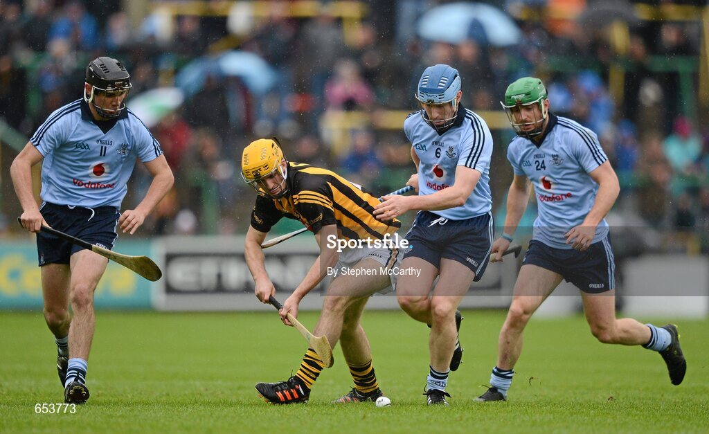 23 June 2012; Colin Fennelly, Kilkenny, in action against Danny Sutcliffe, left, Joey Boland and Ryan O'Dwyer, right, Dublin. Leinster GAA Hurling Senior Championship Semi-Final, Dublin v Kilkenny, O'Moore Park, Portlaoise, Co. Laois. Picture credit: Stephen McCarthy / SPORTSFILE