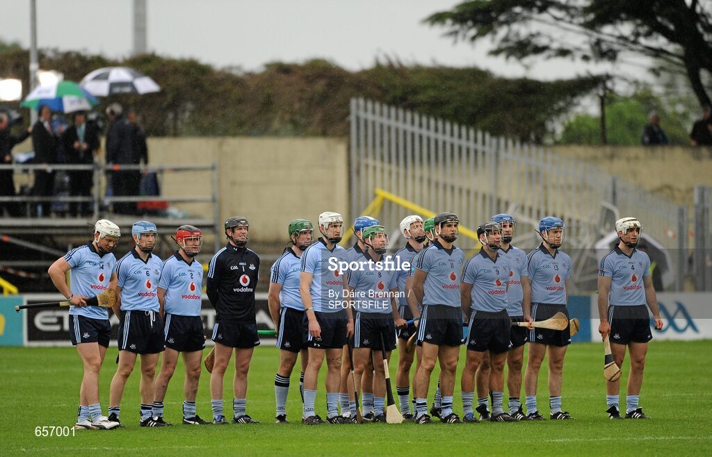 23 June 2012; The Dublin team stand for the national anthem. Leinster GAA Hurling Senior Championship Semi-Final, Dublin v Kilkenny, O'Moore Park, Portlaoise, Co. Laois. Picture credit: Dáire Brennan / SPORTSFILE