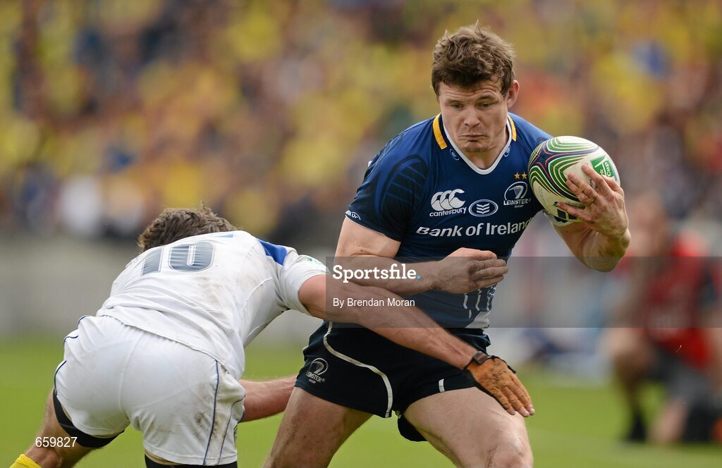 29 April 2012; Brian O'Driscoll, Leinster, is tackled by Brock James, ASM Clermont Auvergne. Heineken Cup Semi-Final, ASM Clermont Auvergne v Leinster, Stade Chaban Delmas, Bordeaux, France. Picture credit: Stephen McCarthy / SPORTSFILE