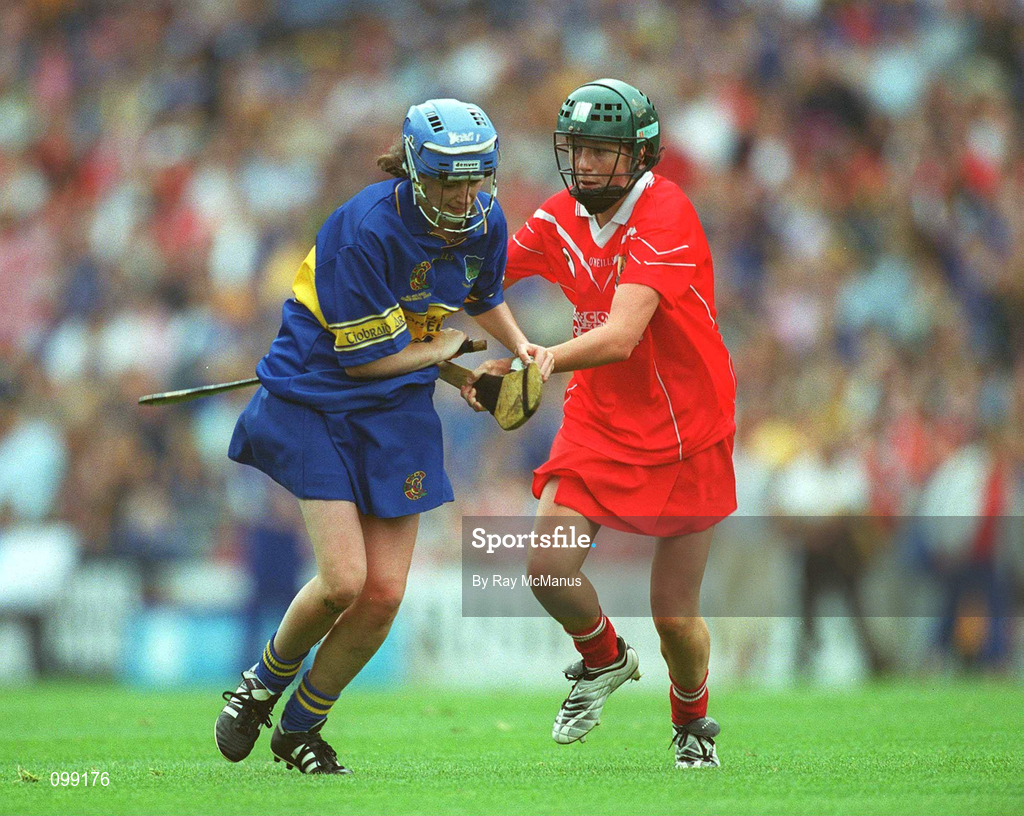 15 September 2002; Noelle Kennedy of Tipperary in action against Gemma O'Connor of Cork during the All-Ireland Senior Camogie Championship Final match between Cork and Tipperary at Croke Park in Dublin. Photo by Ray McManus/Sportsfile