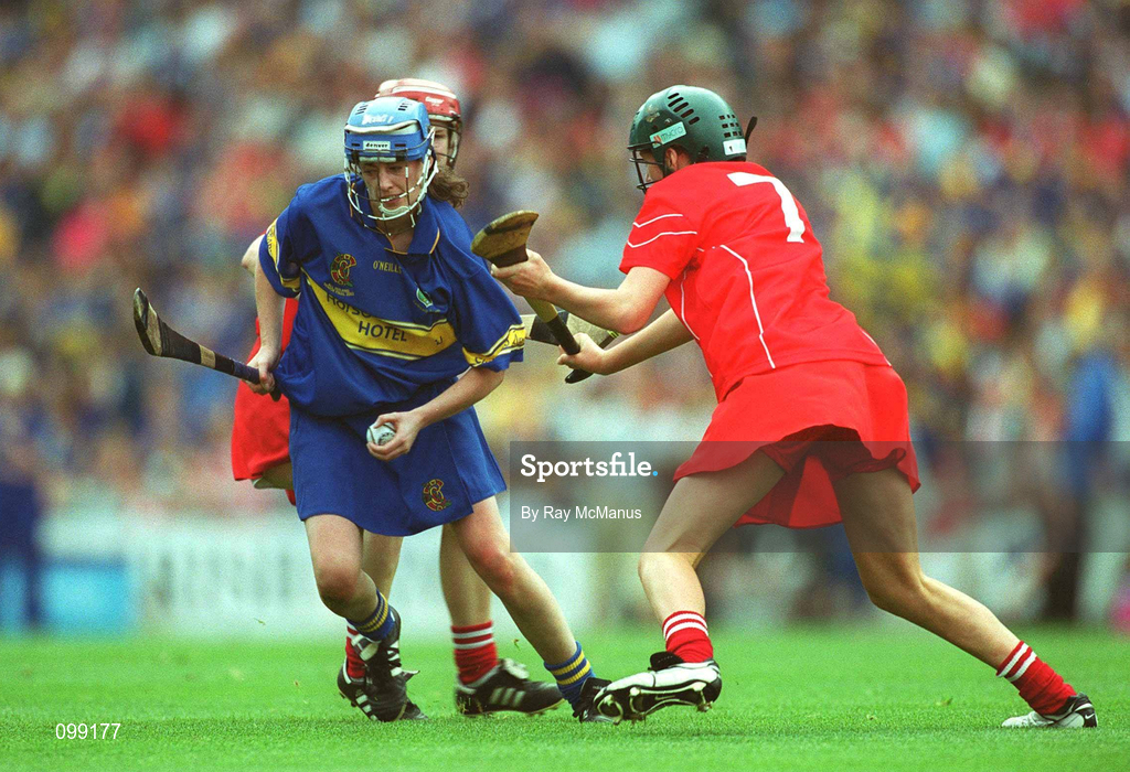 15 September 2002; Noelle Kennedy of Tipperary in action against Gemma O'Connor of Cork during the All-Ireland Senior Camogie Championship Final match between Cork and Tipperary at Croke Park in Dublin. Photo by Ray McManus/Sportsfile