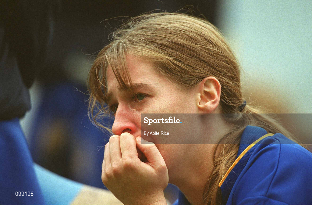 15 September 2002; Sinead Nealon of Tipperary following her side's defeat in the All-Ireland Senior Camogie Championship Final match between Cork and Tipperary at Croke Park in Dublin. Photo by Aoife Rice/Sportsfile