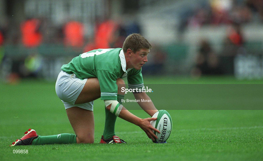 28 September 2002; Ronan O'Gara of Ireland lines up a penalty during the Rugby World Cup 2003 Qualifier match between Ireland and Georgia at Lansdowne Road in Dublin. Photo by Brendan Moran/Sportsfile