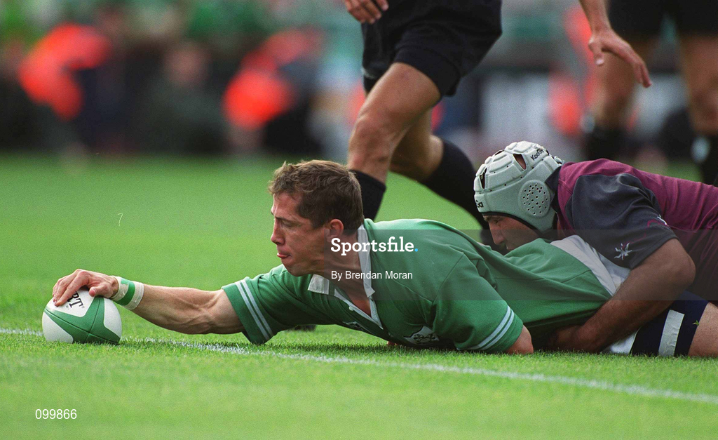 28 September 2002; Guy Easterby of Ireland scores his side's seventh try during the Rugby World Cup 2003 Qualifier match between Ireland and Georgia at Lansdowne Road in Dublin. Photo by Brendan Moran/Sportsfile